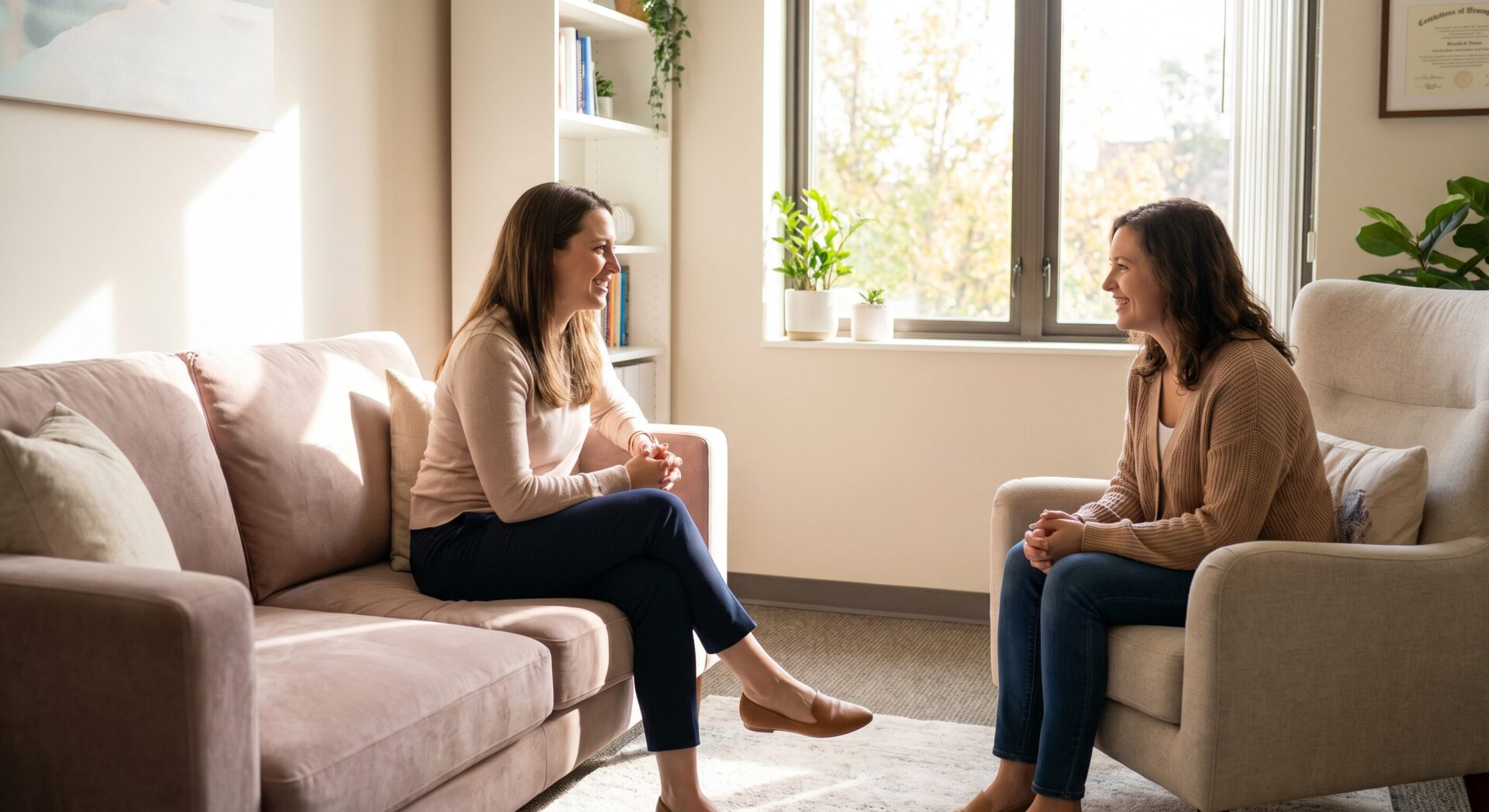 Woman working with CBT therapist on thought patterns at IKANN Wellness