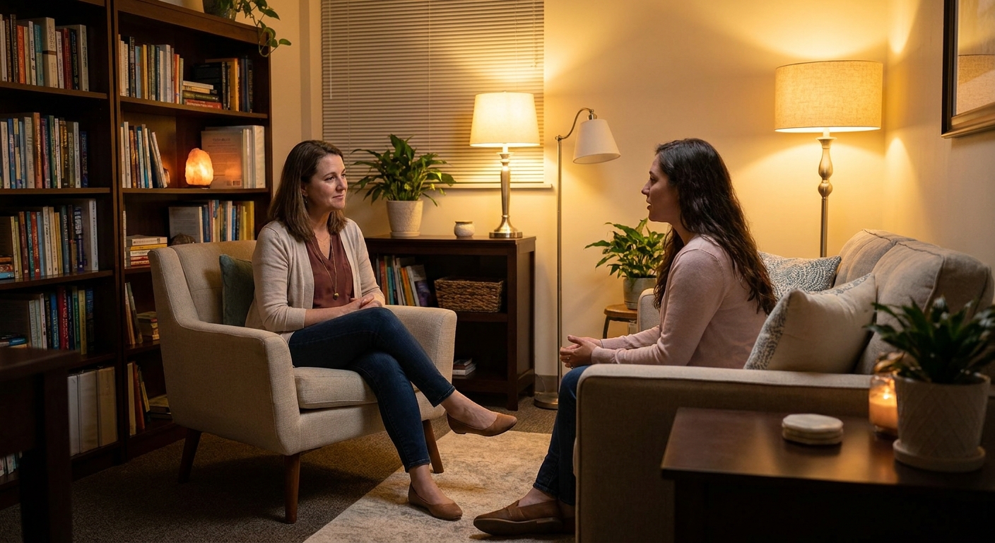 Compassionate addiction therapist working with female client at IKANN Wellness