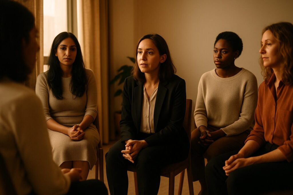 Evening group therapy session for working women