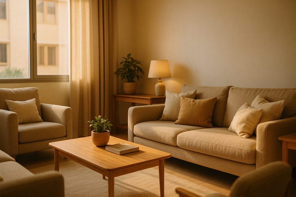 Cozy sober-living home common room